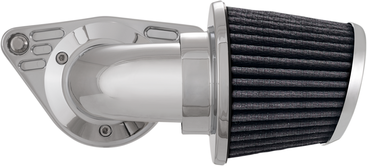 Vance & Hines VO2 Falcon Chrome Air Intake Kit installed on a motorcycle, showcasing the sleek chrome finish and detailed design.