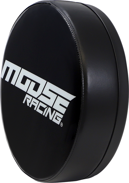 Black and white Moose Offroad Bar Stool with Moose Racing branding, featuring a sturdy design and padded seat for comfort.