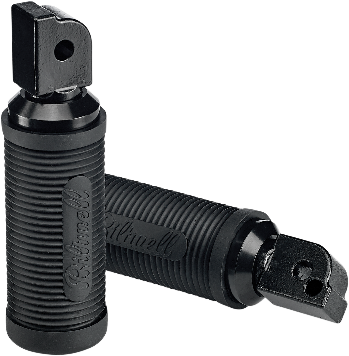 Black BILTWELL Norman Passenger Foot Pegs for Softail motorcycles, featuring durable body construction and stylish design.