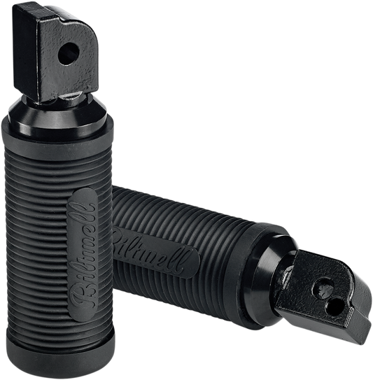 Black BILTWELL Norman Passenger Foot Pegs for Softail motorcycles, featuring durable body construction and stylish design.