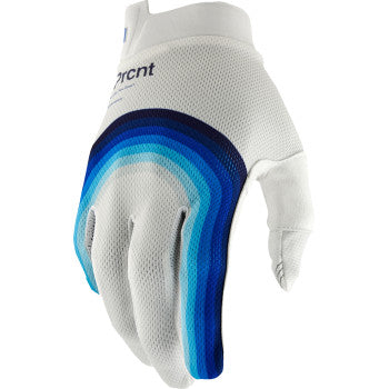 Rewind White 100% iTrack gloves by Bill's Exhausts, large size, showing the white gloves with textured palms and fingers.