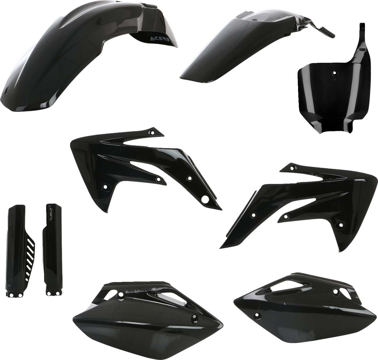 ACERBIS black full replacement body kit for Honda CRF150R 2007-2023, showing assembled motorcycle body panels.