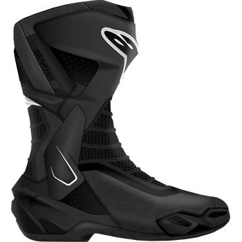 Alpinestars Stella SMX-6 V3 motorcycle boots in black and white, US 8 / EU 42, with protective design and branding details.