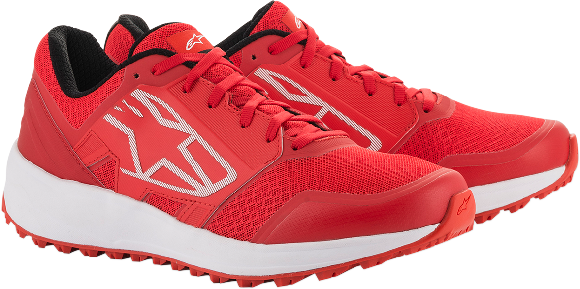 Alpinestars Meta Trail shoes in red and white, US 10.5, featuring durable design and trail-ready sole for outdoor activities.