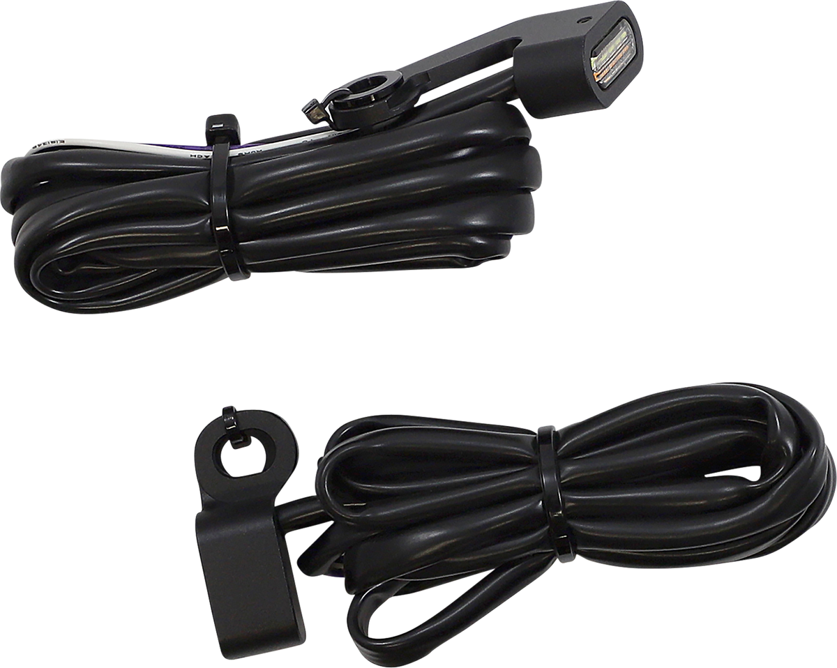 DRAG SPECIALTIES white and amber marker lights with black housing, designed for motorcycle or vehicle lighting.
