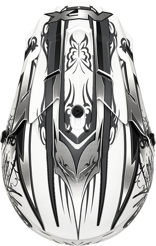 Matte white AFX FX-17Y Butterfly helmet in small size, featuring aerodynamic design and secure chin strap for motorcycle riding safety.