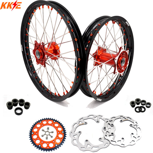 KKE 21" 18" Cast Enduro Wheels For KTM EXC EXC-F EXC-E 2003-2024 Orange Nipples - Howling Moto