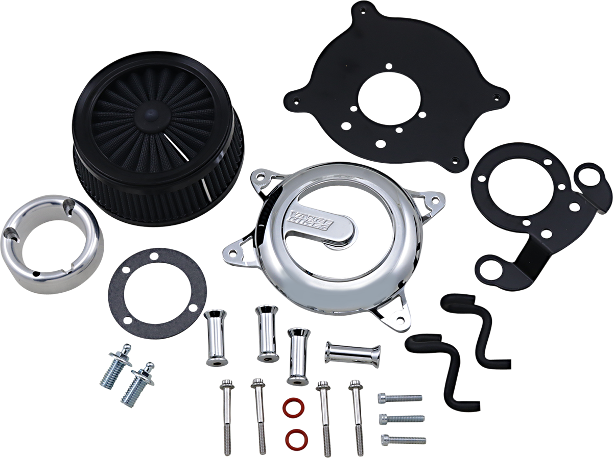 Vance & Hines VO2 Rogue Chrome Air Intake Kit for motorcycles, featuring a sleek chrome finish and adjustable components.