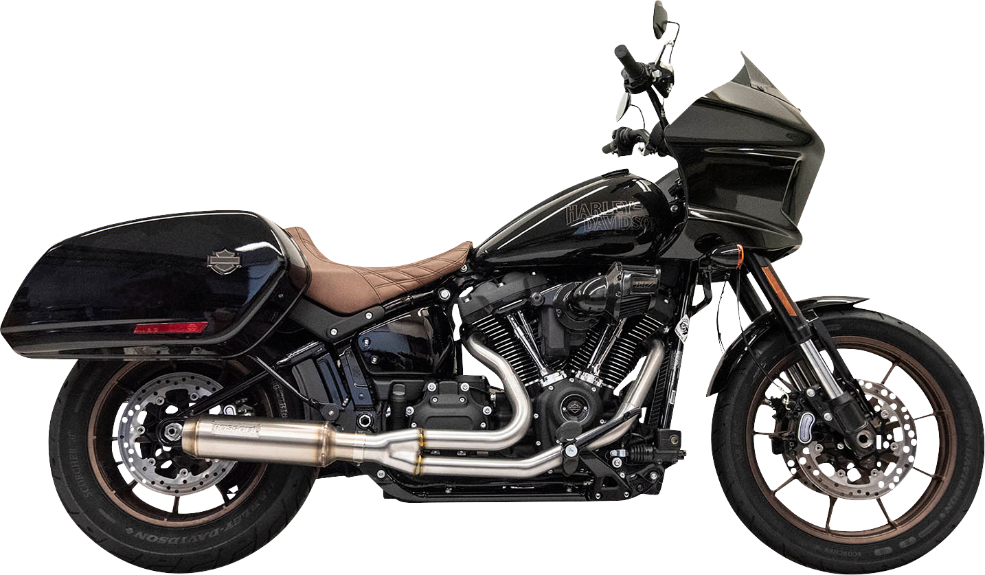 BASSANI XHAUST 2-into-1 stainless steel exhaust system with a 4-inch super bike muffler, shown on a motorcycle.