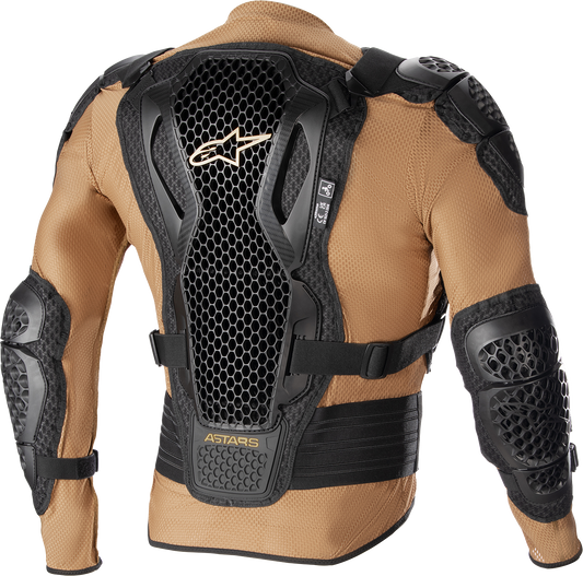 Alpinestars Bionic Action v2 protection jacket in camel and black, large size, with armored panels and adjustable straps.