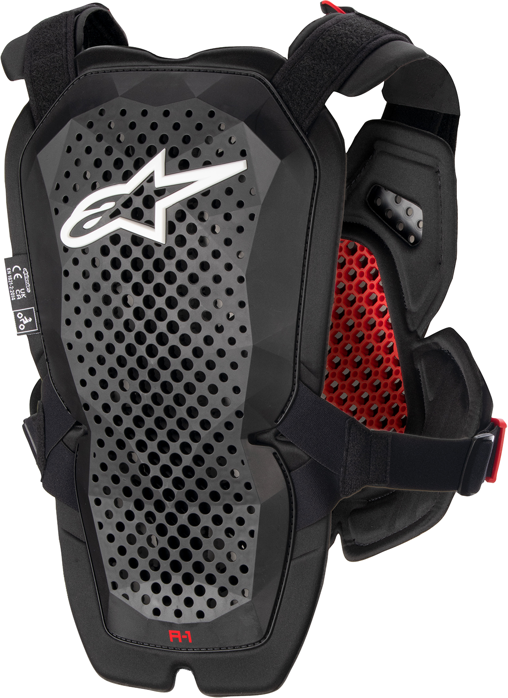 Alpinestars A-1 Pro Chest Guard M/L in black, lightweight impact protection with ventilation for motocross or riding safety.