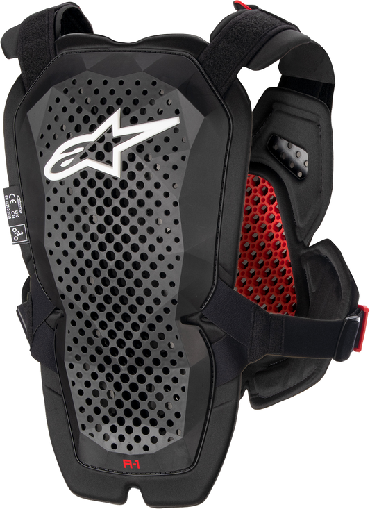 Alpinestars A-1 Pro Chest Guard M/L in black, lightweight impact protection with ventilation for motocross or riding safety.