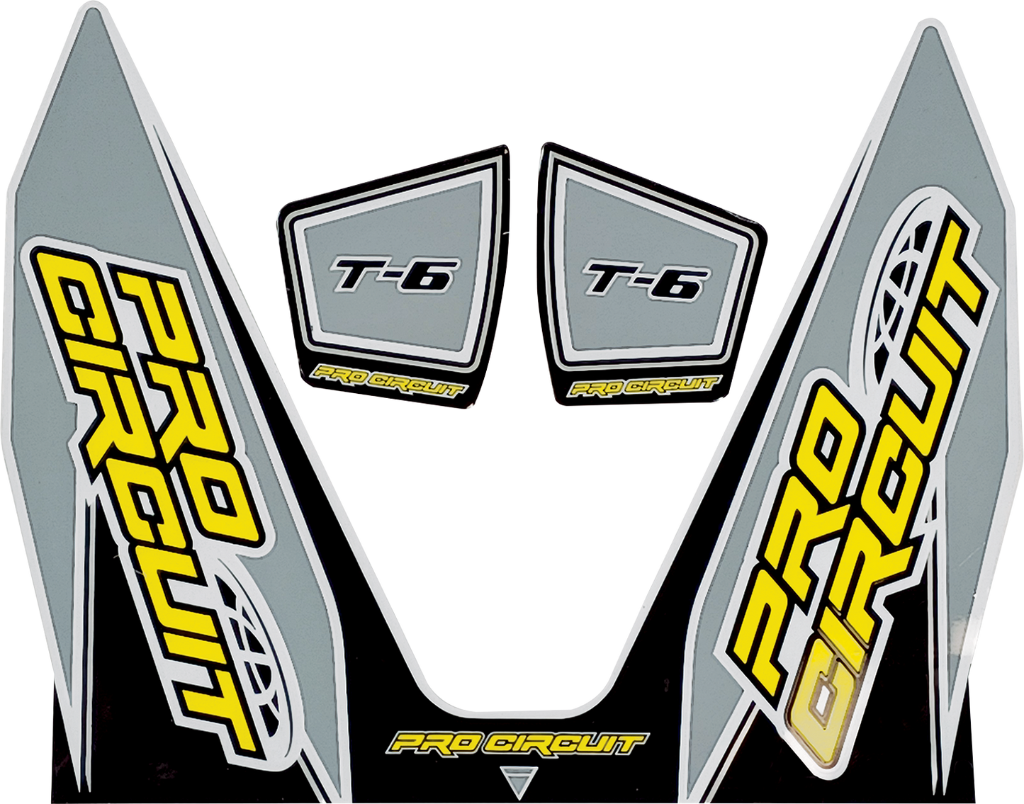 Gray Pro Circuit T-6 Exhaust decal sticker with black and white graphics for motorcycle exhaust branding.