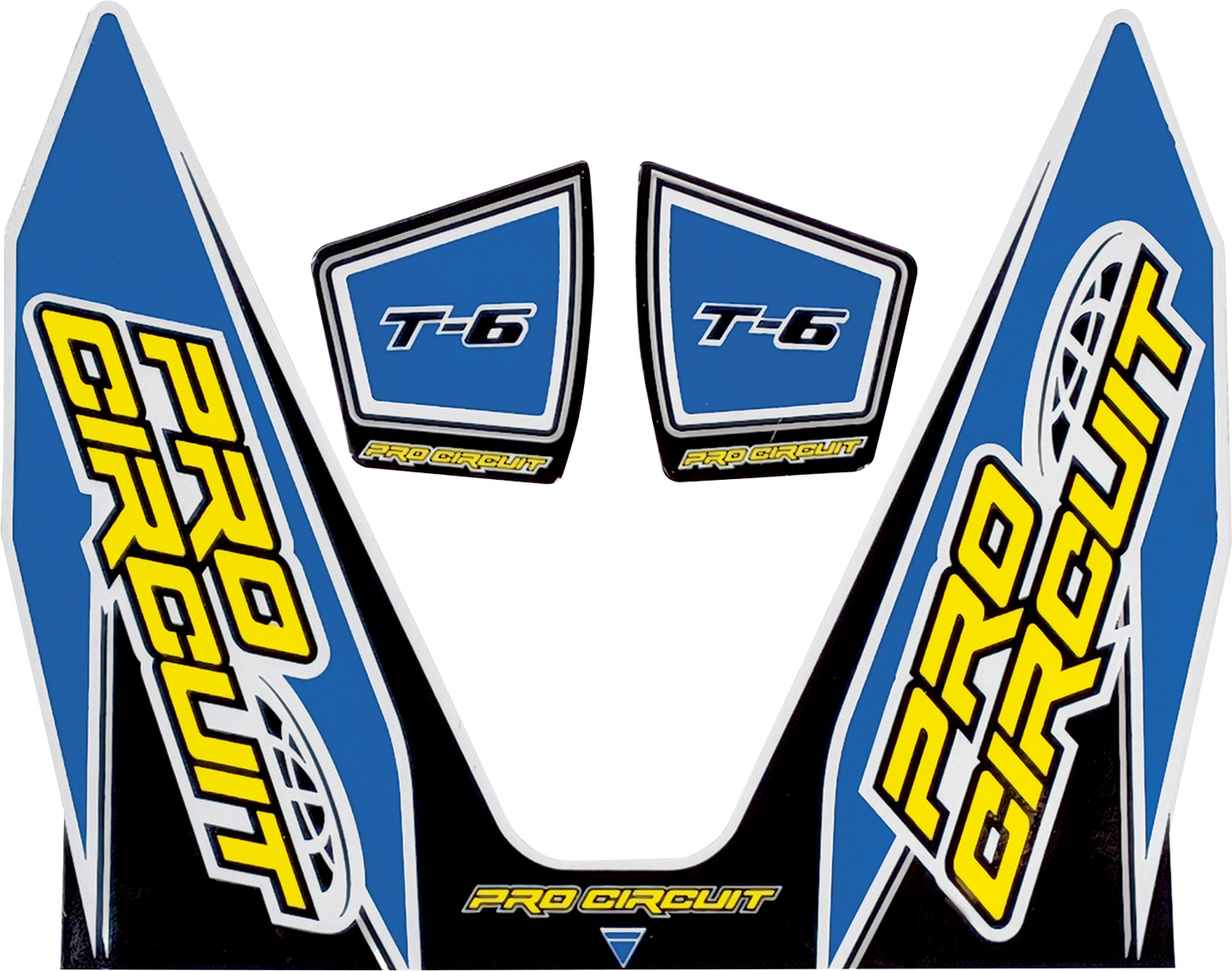 Light blue PRO CIRCUIT T-6 decal for exhaust customization, featuring bold lettering and sleek design on a transparent background.