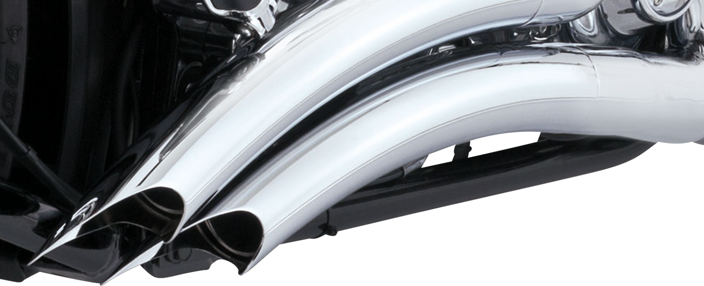 VANCE & HINES Big Radius exhaust system with chrome finish, featuring dual pipes and chrome tips for motorcycle customization.