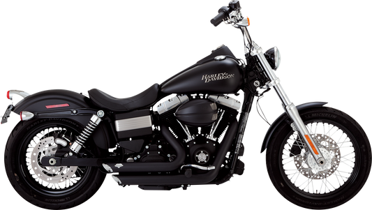 VANCE & HINES Shortshots Staggered Exhaust System with PCX Technology in matte black for motorcycles, showing the sleek exhaust pipes