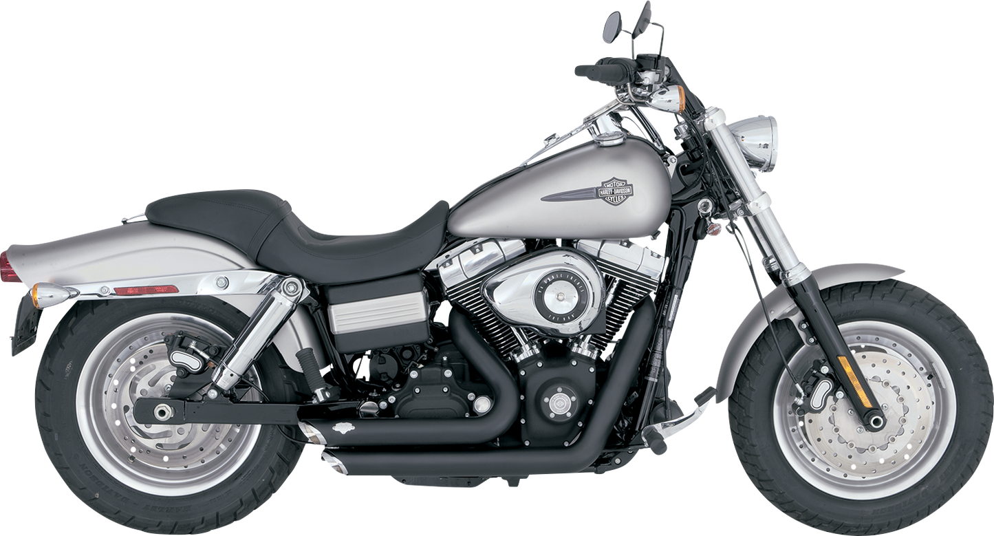 VANCE & HINES Shortshots Staggered Exhaust System with PCX™ Technology in matte black, showcasing dual pipes and exhaust tips.