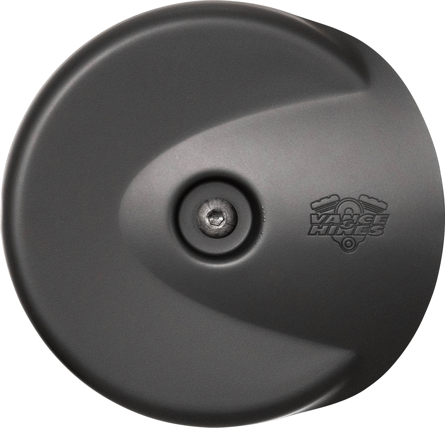 VANCE & HINES VO2 Stingray Black air cleaner cover for motorcycle, showcasing the sleek black finish and branding details.