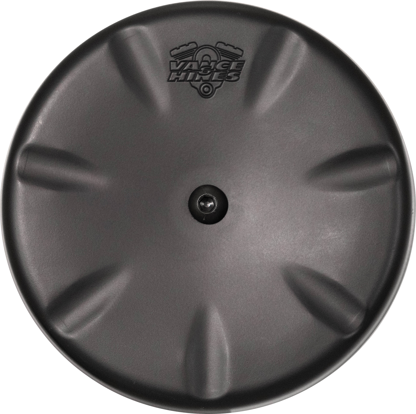 Vance & Hines VO2 Eliminator Black Air Cleaner Cover installed on motorcycle engine for a sleek, custom look.