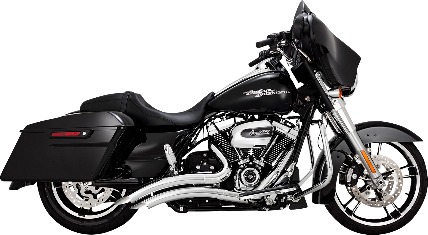 VANCE & HINES Big Radius exhaust system with chrome finish, featuring curved pipes and chrome tips for motorcycle compatibility.