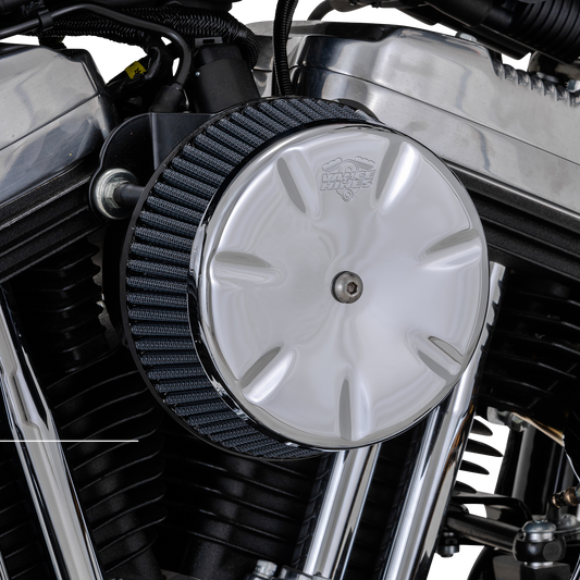 VANCE & HINES VO2 Eliminator Air Intake Kit in chrome for motorcycle, featuring sleek, polished design and filtering components.
