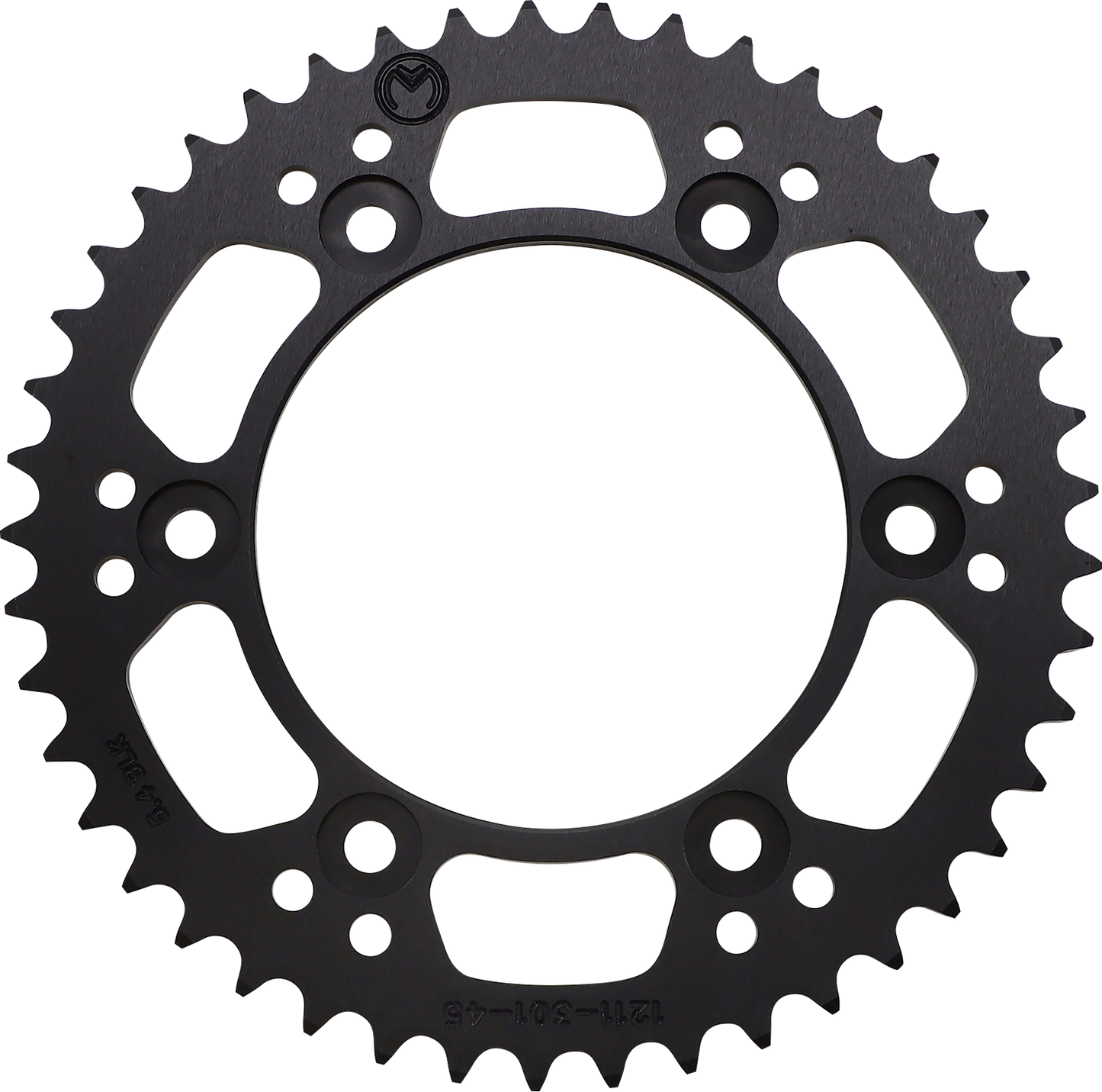 Moose Offroad 45-tooth aluminum rear sprocket for Honda off-road motorcycle, part number 1211-301-45-10, with visible teeth and mounting holes.