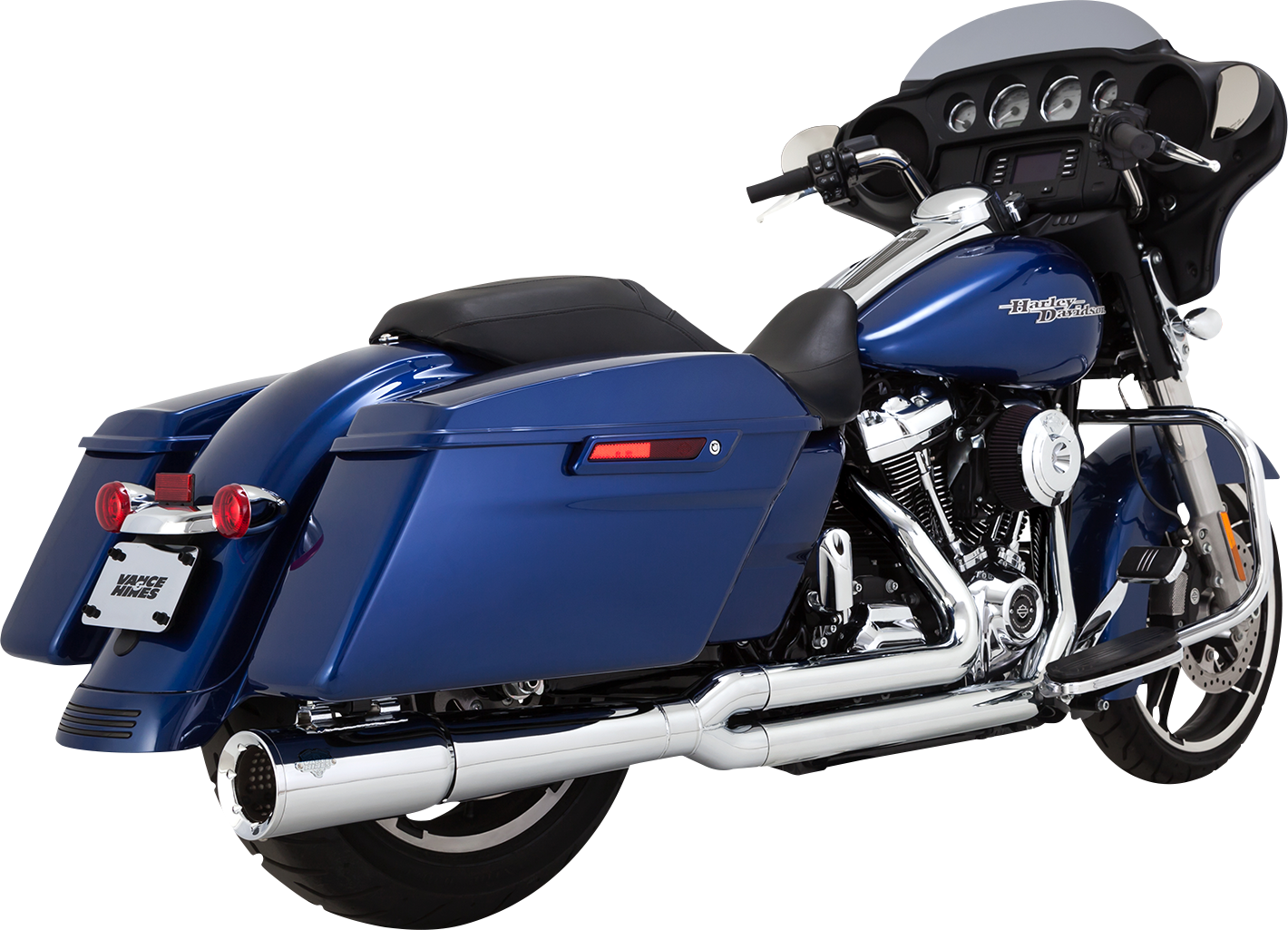 Vance & Hines Pro Pipe chrome exhaust system with PCX™ technology, featuring polished chrome finish and sleek design.