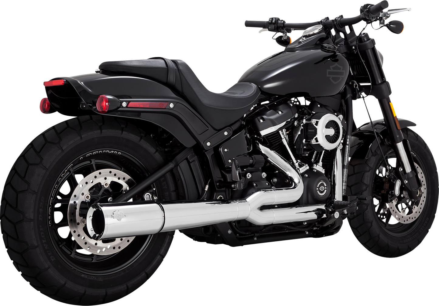 Vance & Hines Pro Pipe exhaust system in chrome for motorcycles, featuring sleek, polished chrome finish and dual exhaust pipes.