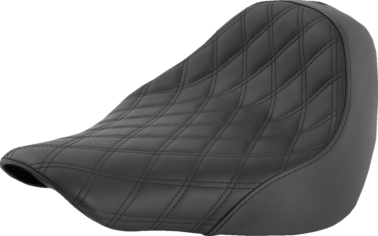 Black SADDLEMEN Renegade Solo Seat with lattice stitching for motorcycles, designed by Bill's Exhausts.