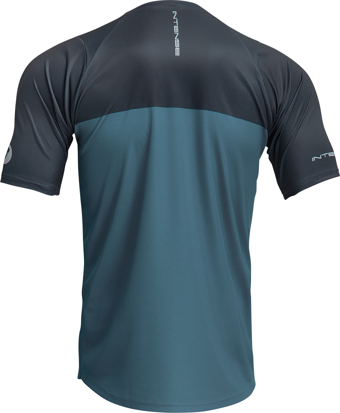 THOR Intense Assist Censis short-sleeve cycling jersey in teal and midnight, medium size, designed for performance and comfort.