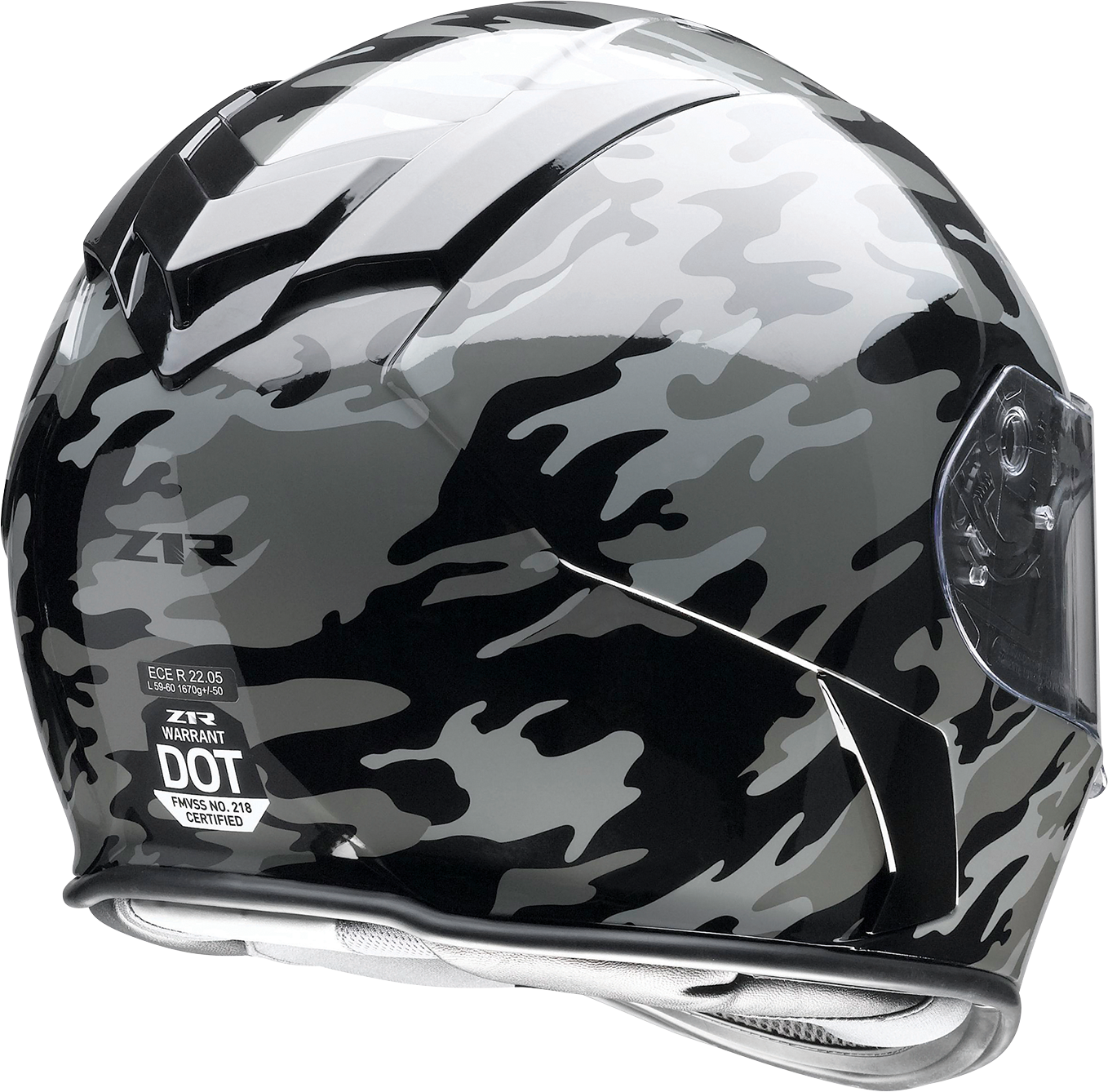 Z1R Warrant helmet in camo black and gray, size large, with aerodynamic design and secure chin strap.