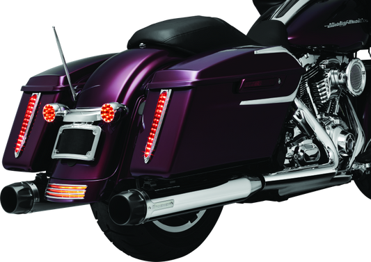 Chrome Kuryakyn curved license plate mount for Harley-Davidson Street Glide and Road Glide motorcycles.