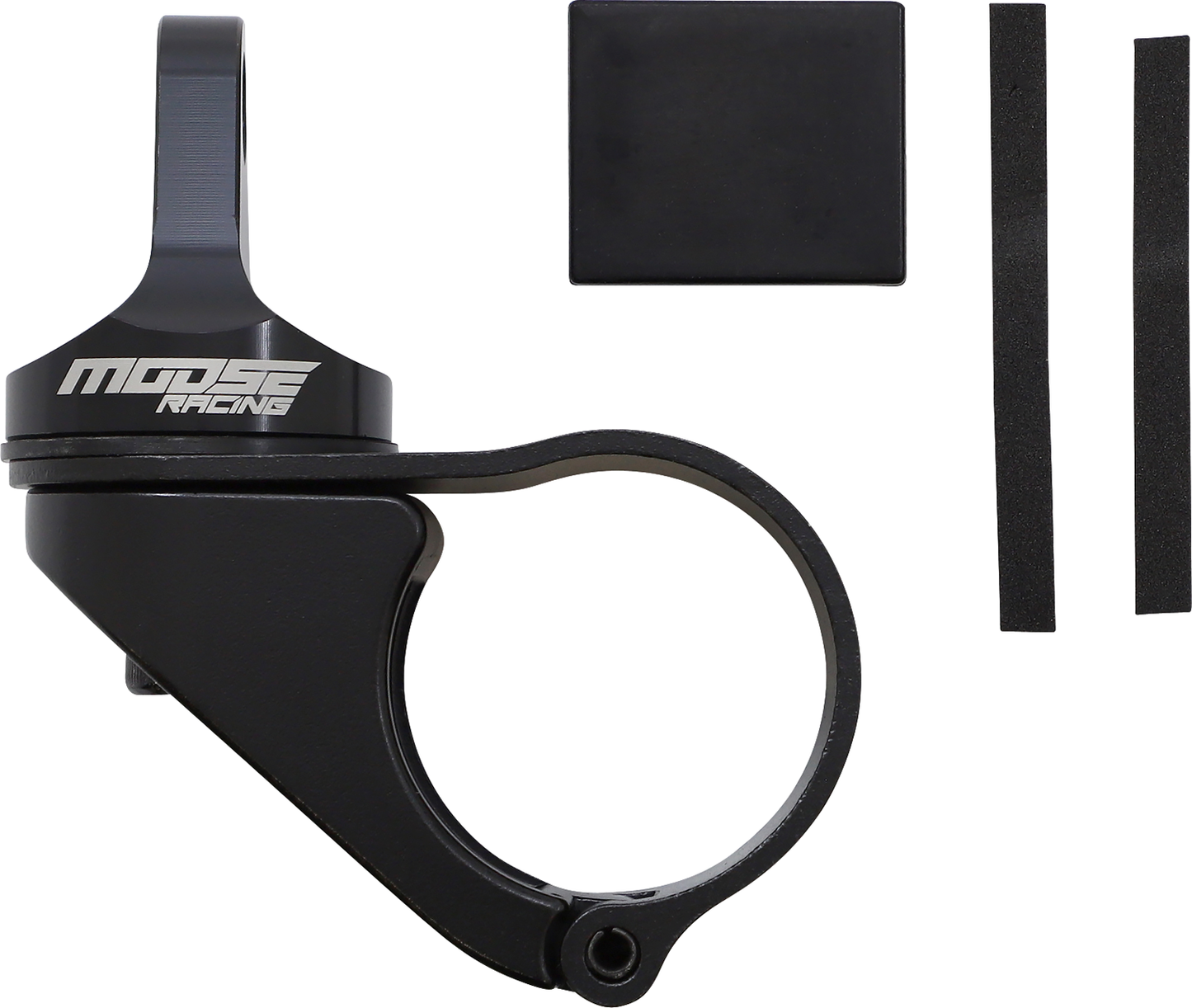 Durable aluminum clamp for roll bars on MOOSE OFFROAD 2-inch whip flag mount, shown attached to vehicle roll bar.