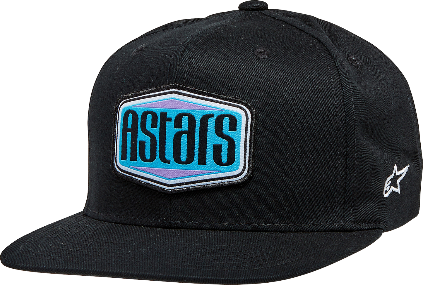 Alpinestars Belvedere flat bill hat in black, featuring a curved brim and adjustable strap for a casual, sporty look.