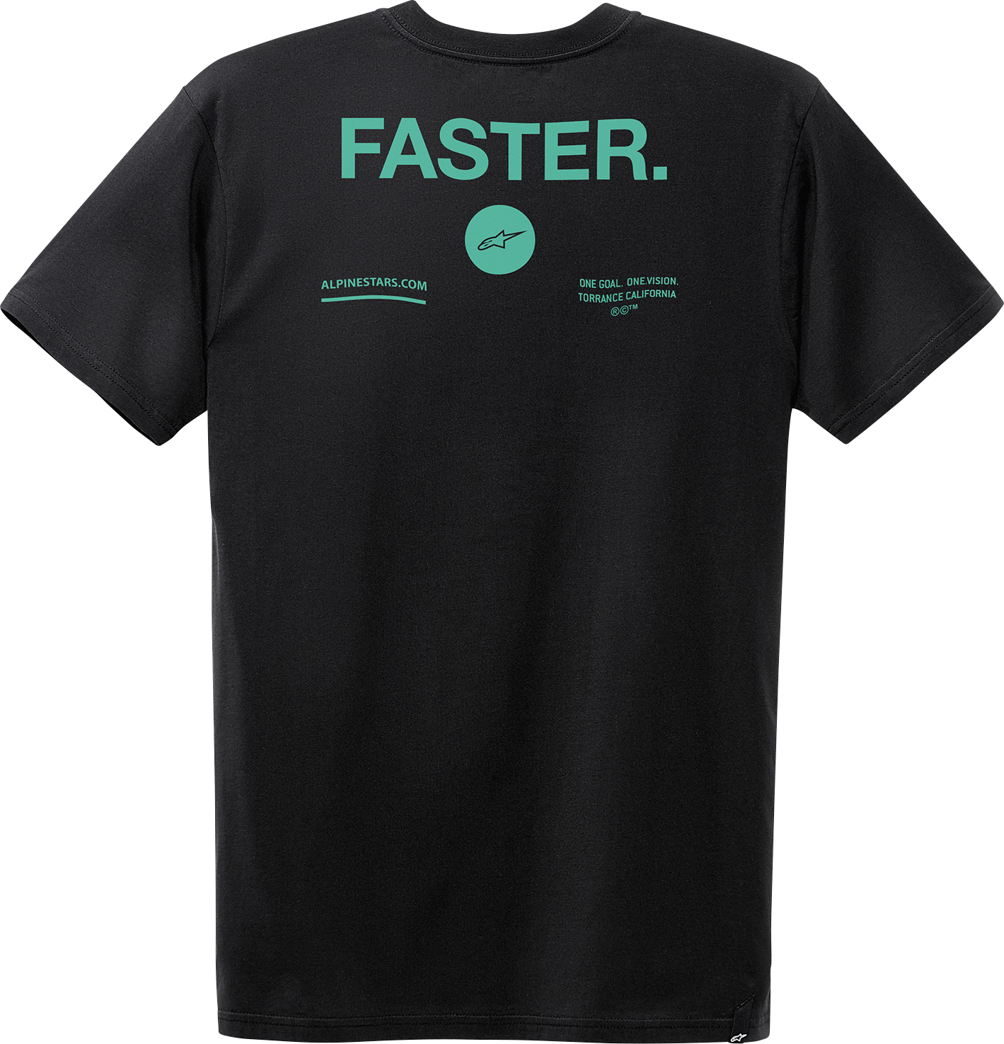 Alpinestars Faster black T-shirt in 2XL, featuring the Alpinestars logo and casual fit, front view.