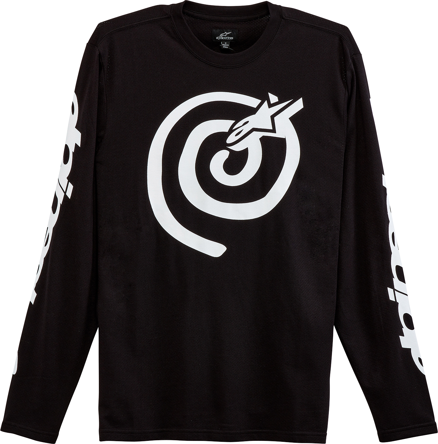 Alpinestars Twisted Mantra jersey in black, large size, featuring bold graphic design and breathable fabric for motorcycle riding.