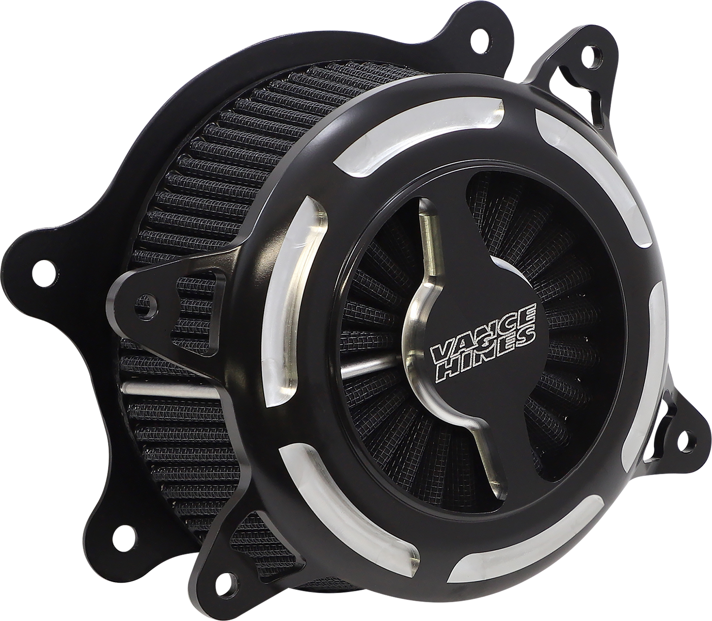 Vance & Hines VO2 Blade Air Intake in black contrast, motorcycle engine air intake with sleek design and branding visible.