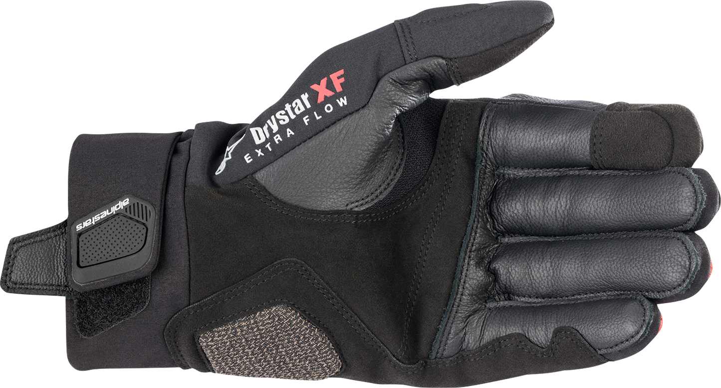 Alpinestars Hyde XT DrystarXF motorcycle gloves in black and bright red, size 3XL, featuring protective padding and touchscreen fingertips.