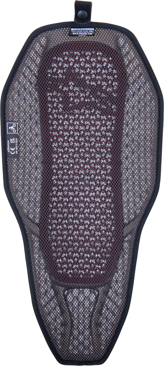 Alpinestars Nucleon Flex PROi full back protector insert in medium, transparent smoke and red, showing protective padding details.