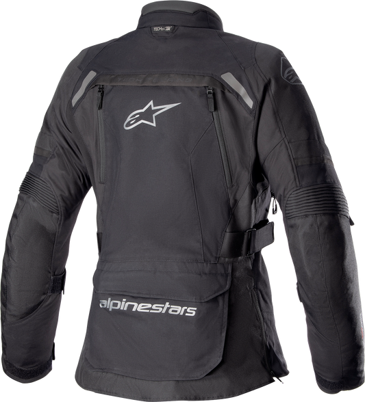 Alpinestars Stella Bogota Drystar motorcycle jacket in black, medium size, with protective armor and waterproof features.