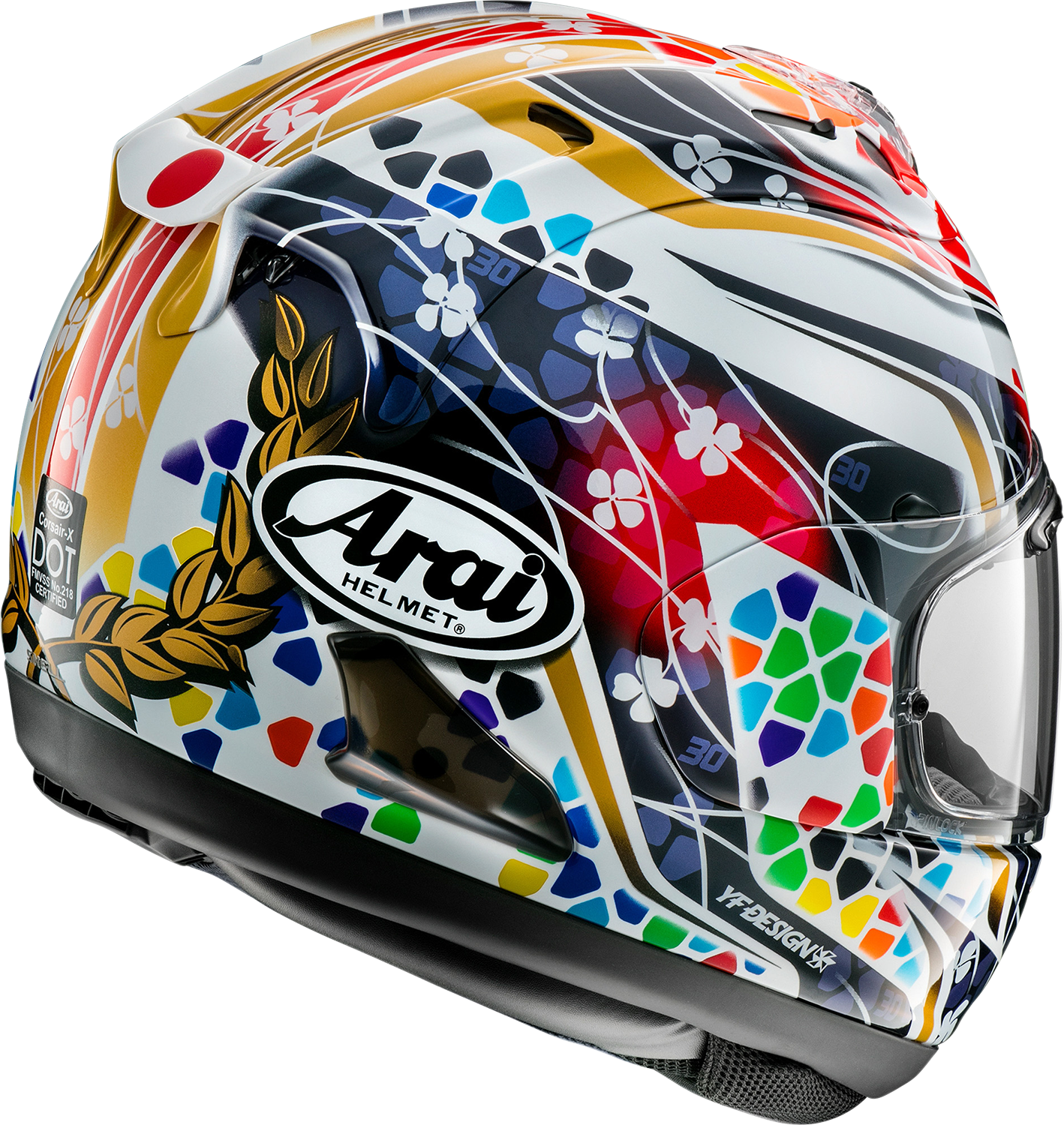 Arai Corsair-X Nakagami-3 motorcycle helmet in large size, featuring a sleek design and detailed graphics.