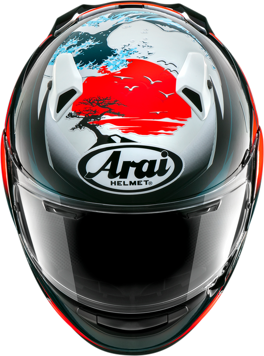 Arai Helmets Quantum-X Wave helmet in 2XL size, featuring a sleek design and aerodynamic shape, shown from the front side view.