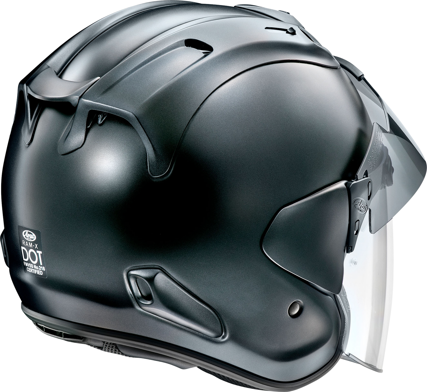 Arai Helmets Ram-X Black Frost motorcycle helmet with Variable Axis System and Pinlock®-120, shown in XS size.