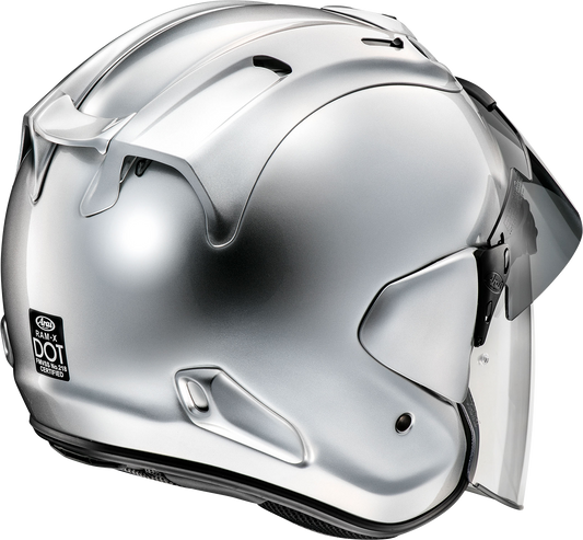 Arai Helmets Ram-X XS silver aluminum motorcycle helmet with VAS-Z shield system, showing the sleek design and shield details.