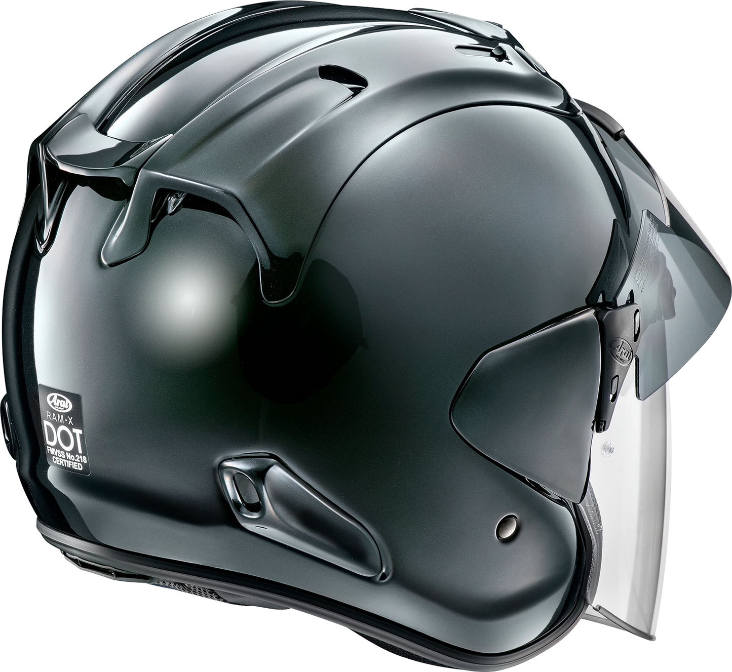 Arai Ram-X helmet in modern gray, size XS, featuring aerodynamic design and secure strap, on a plain background.