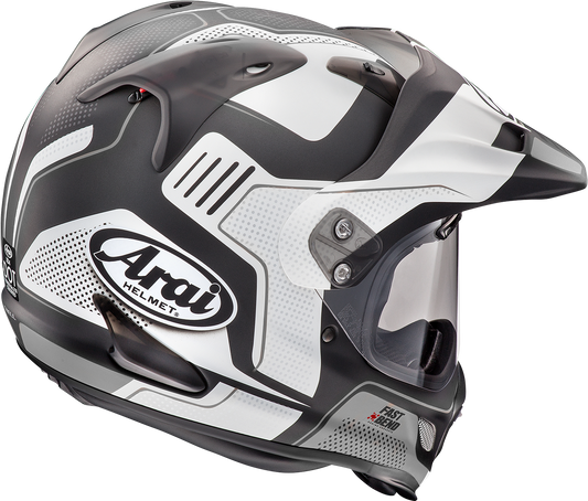 Arai XD-4 helmet in white frost color showing the helmet's front view with branding and vent details, size XS.