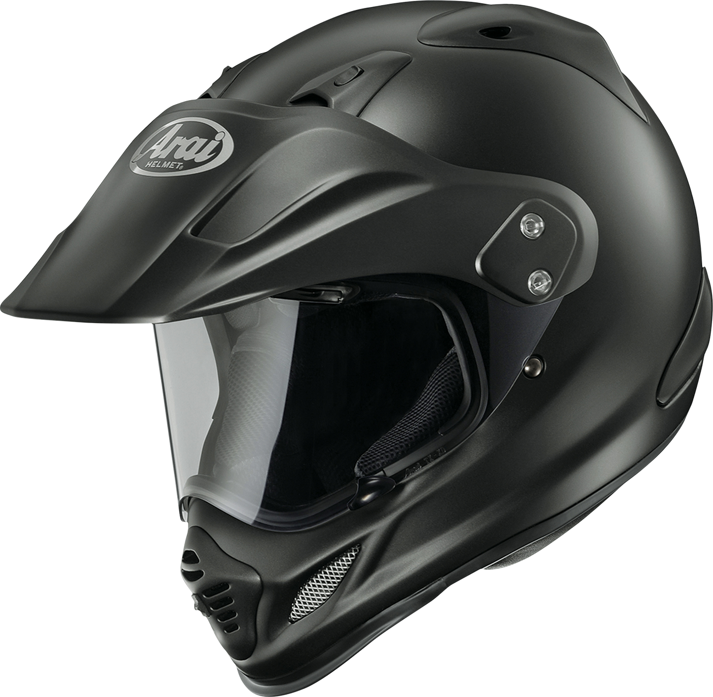 Arai XD-4 Black Frost motorcycle helmet from Arai Helmets, featuring adjustable ventilation and interchangeable configurations.