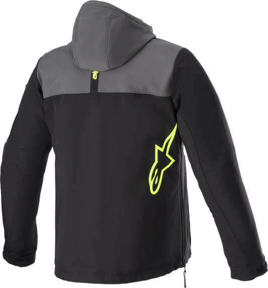 Alpinestars Sherpa Jacket in black, gray, and yellow, medium size, featuring a cozy fleece interior and stylish design.