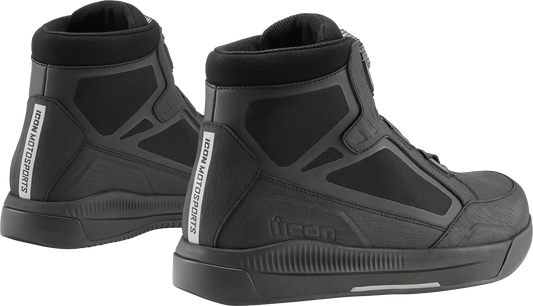 Black ICON Patrol 3â„¢ waterproof boots, size 7, featuring sturdy design and durable waterproof material.