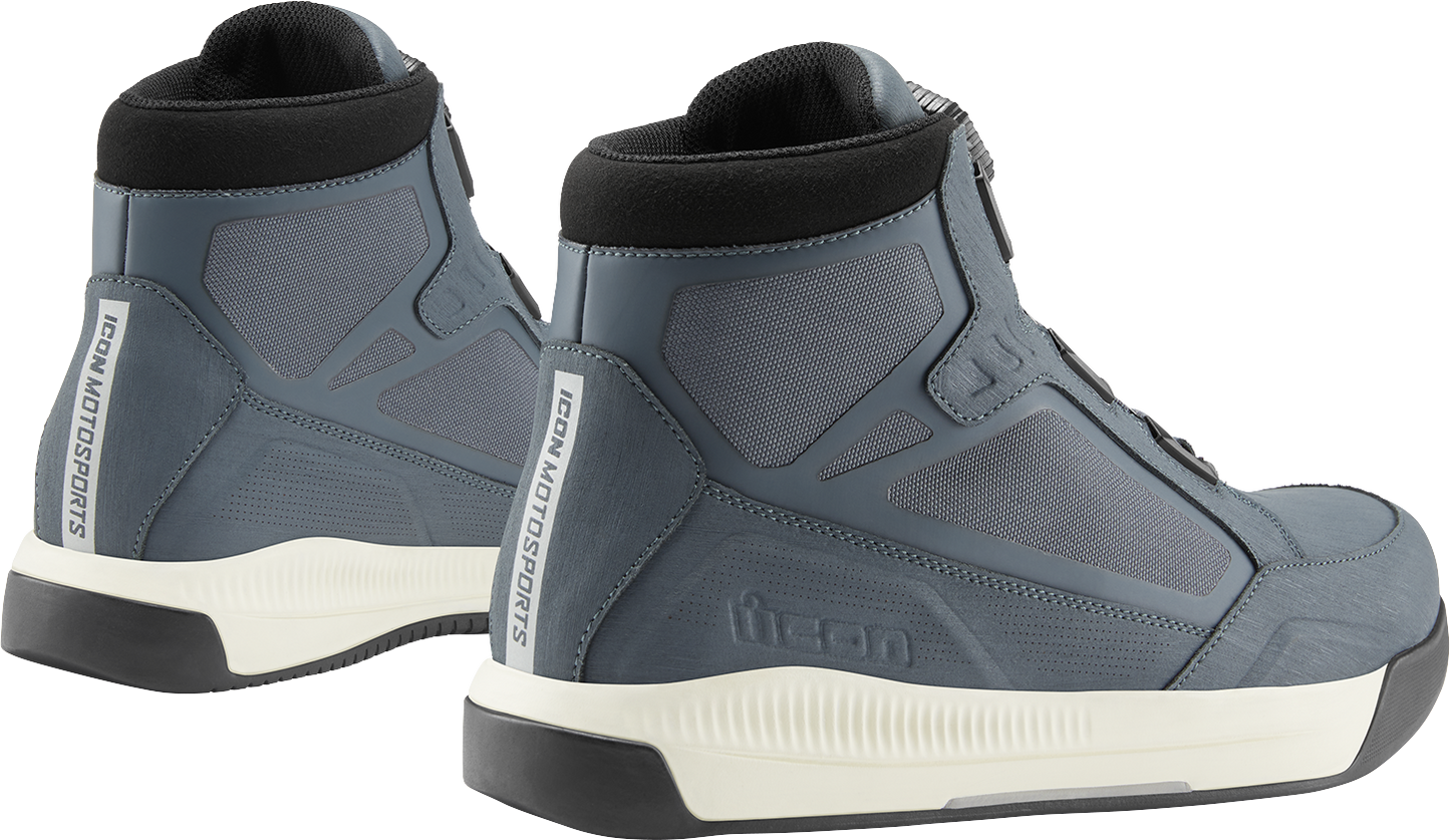 ICON Patrol 3 waterproof grey boots for men, size 9.5, with durable rubber soles and ankle support.